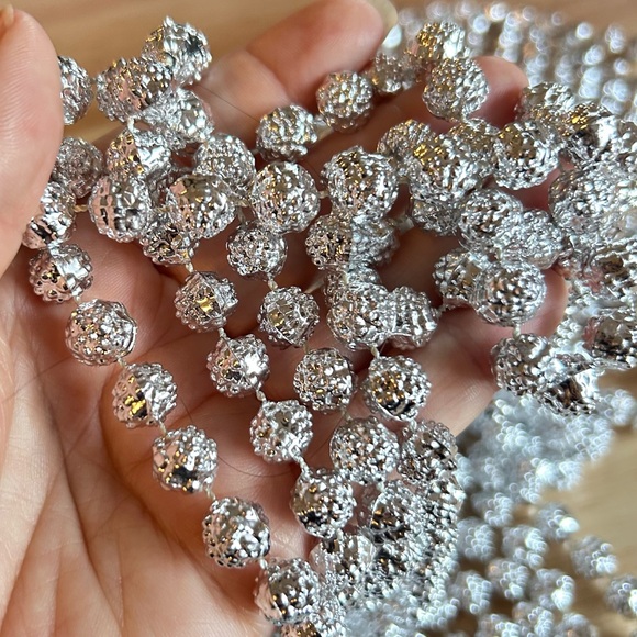 Vintage Christmas Holiday Silver Tone Round Plastic Beaded Garland 3 Sets - Picture 3 of 6